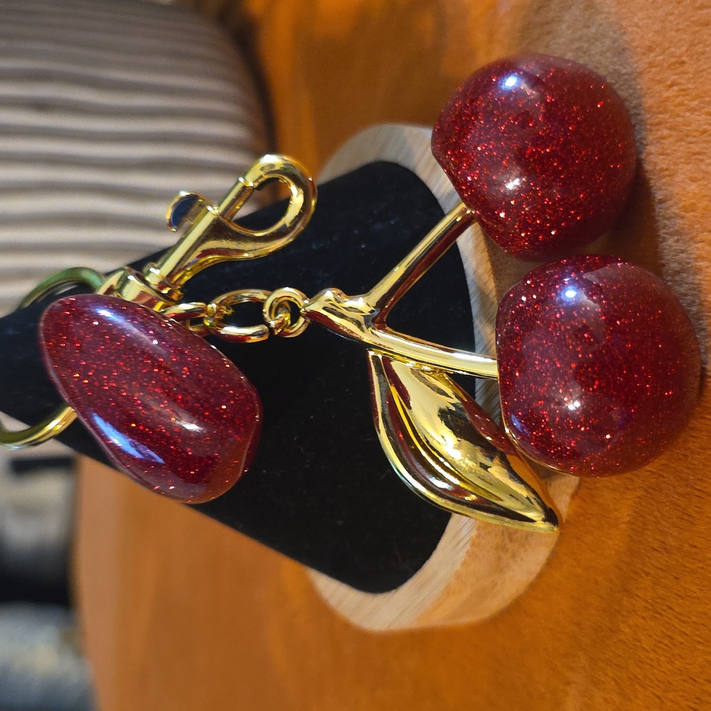 Red Cherry Keychain with Heart Charm - Picture 5 of 7